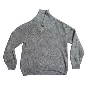 LL Bean Shawl Collar‎ Sweater Mens Large Regular Gray Cotton Knit Button Neck